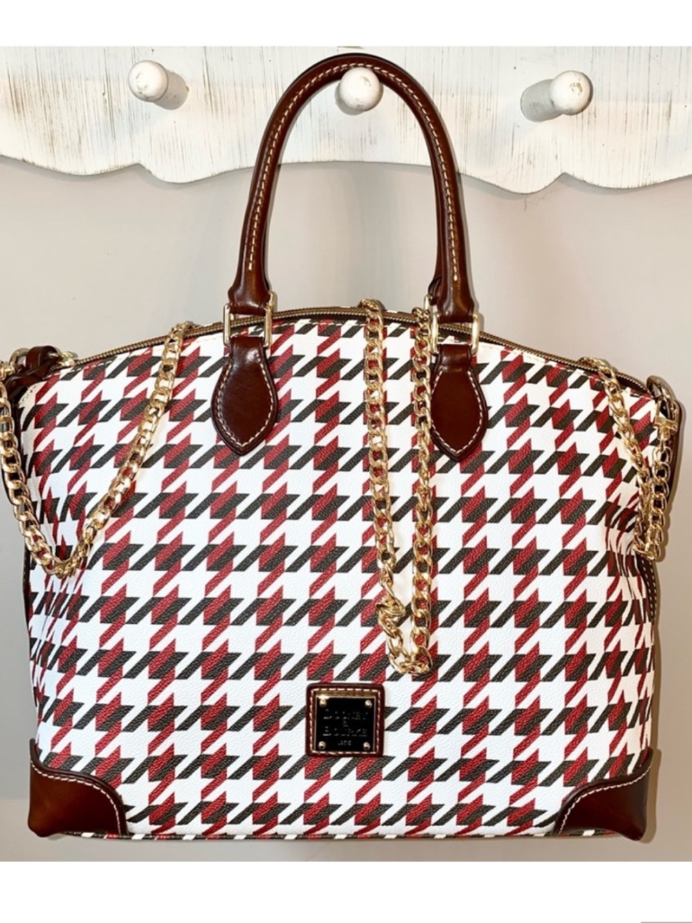 Dooney & Bourke Brick white black Satchel Brown leather handles/trim